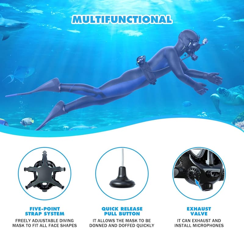 Full Face Snorkel Mask for Adults with Camera Mount - Black