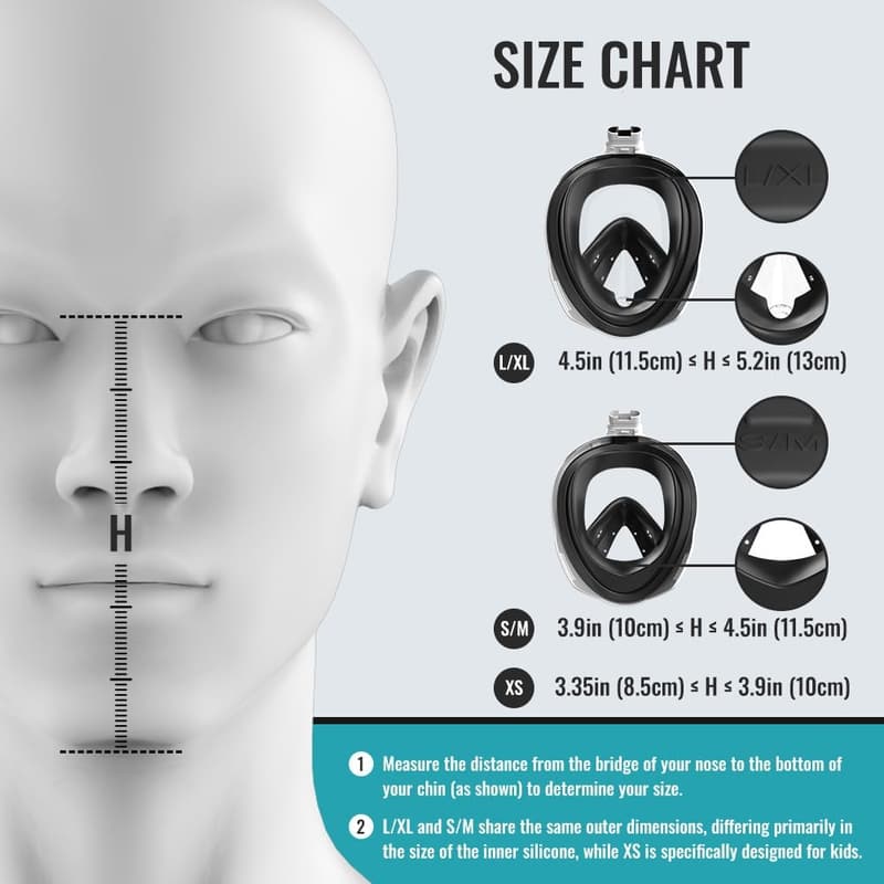 Full Face Snorkel Mask for Adults and Kids, Anti-Fog & Leak-Proof