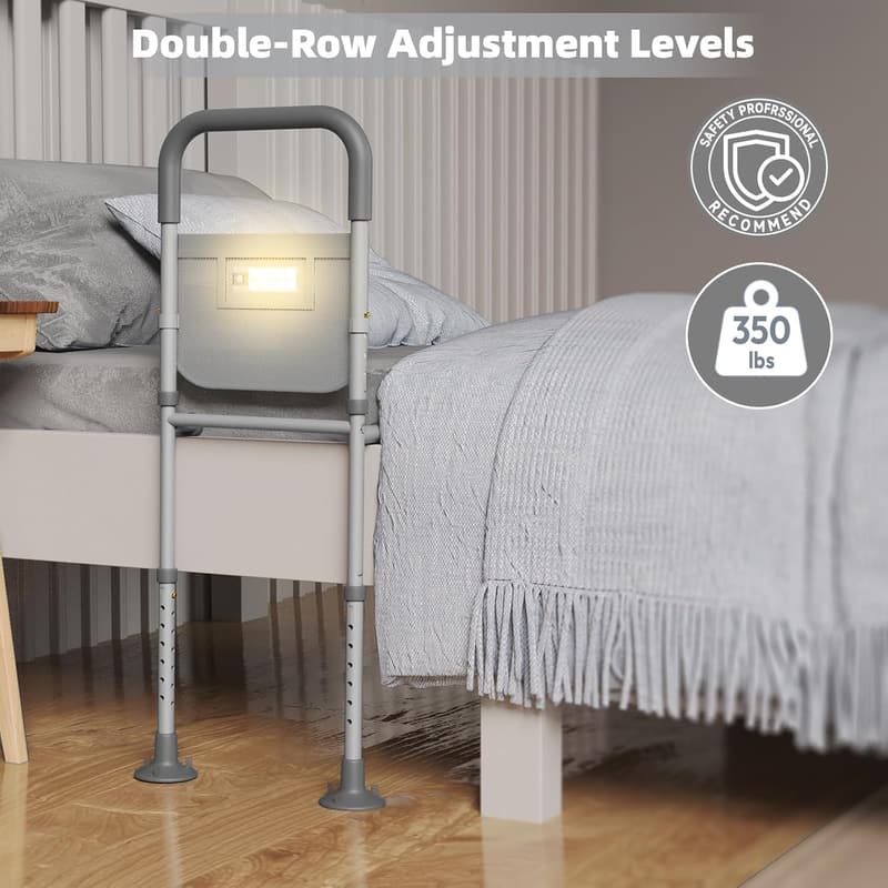 Adjustable Bed Rails for Seniors with Motion Sensor Light