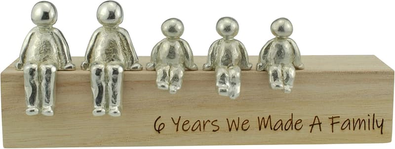 6th Anniversary Family Metal Ornament - Customizable with 3 Kids