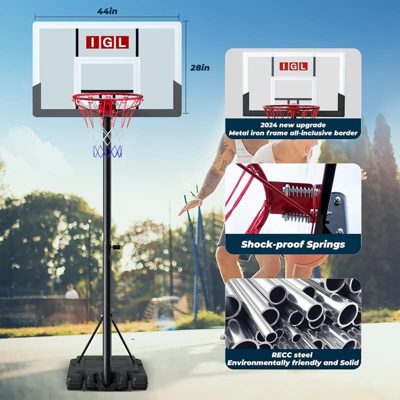 Adjustable Portable Basketball Hoop for Kids and Adults - 5.6-10FT