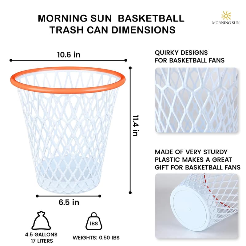 Basketball-Themed Waste Basket - 4.5 Gallon for Office & Gym