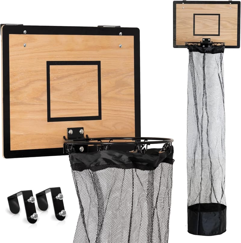 Over-the-Door Wooden Basketball Laundry Basket