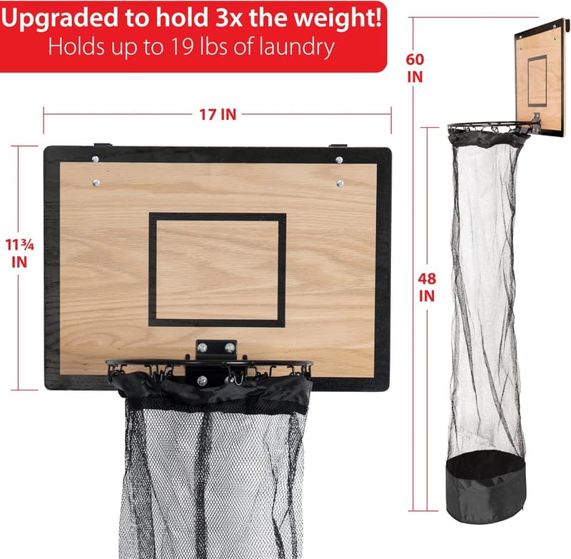 Over-the-Door Wooden Basketball Laundry Basket