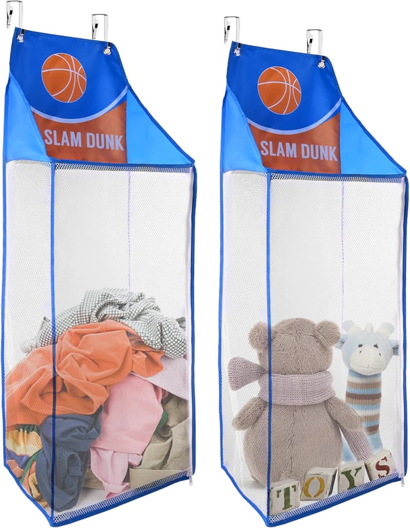 Basketball Hanging Laundry Hamper with Zipper - 2 Pack