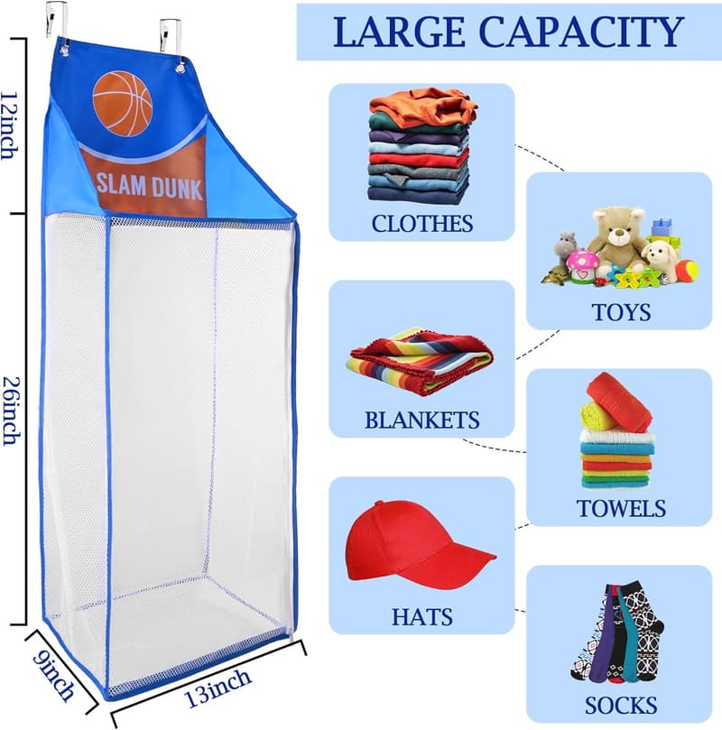 Basketball Hanging Laundry Hamper with Zipper - 2 Pack