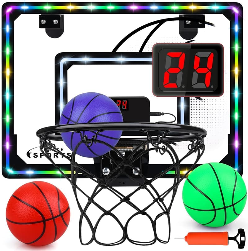 Indoor Mini Basketball Hoop with LED Light & Scoreboard for Kids