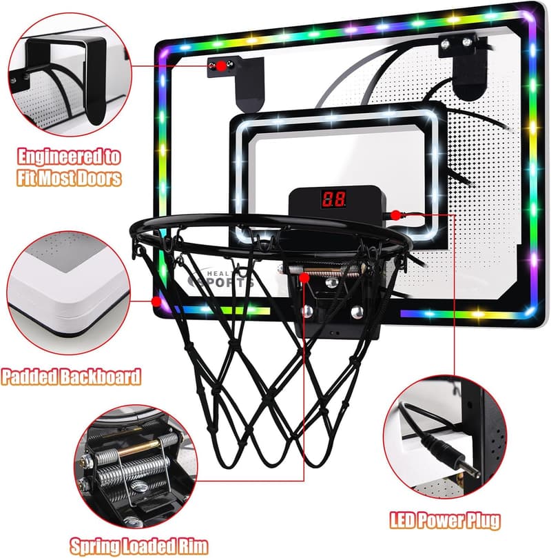 Indoor Mini Basketball Hoop with LED Light & Scoreboard for Kids