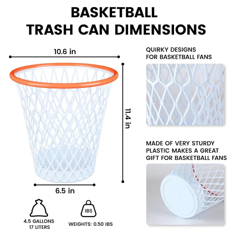 Basketball Wastebasket - 4.5 Gallon Hoop Style Gift