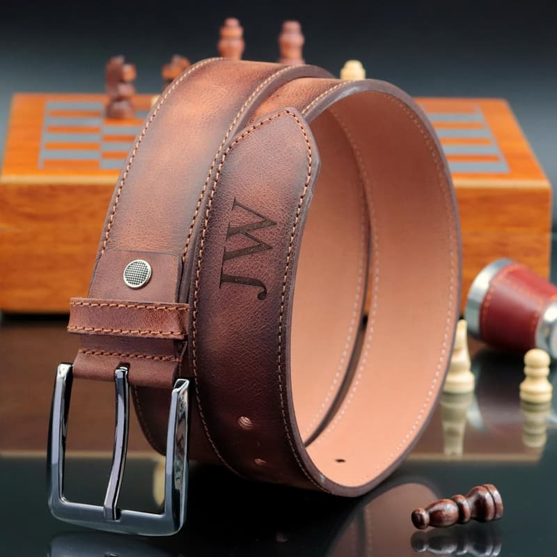 Anniversary Personalized Leather Belt - Handcrafted for Him