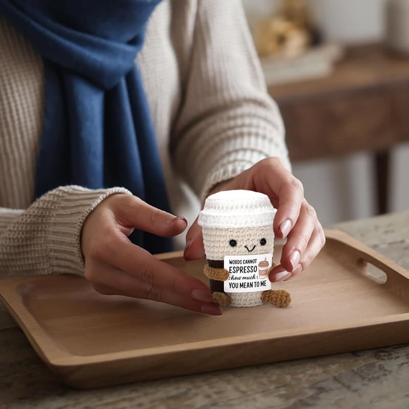 Cheerful Coffee & Crochet Potato Toy for Best Friends