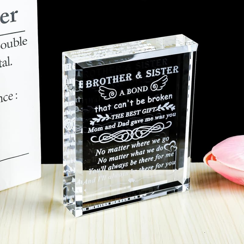 Laser Engraved Crystal Keepsake for Brother's Birthday