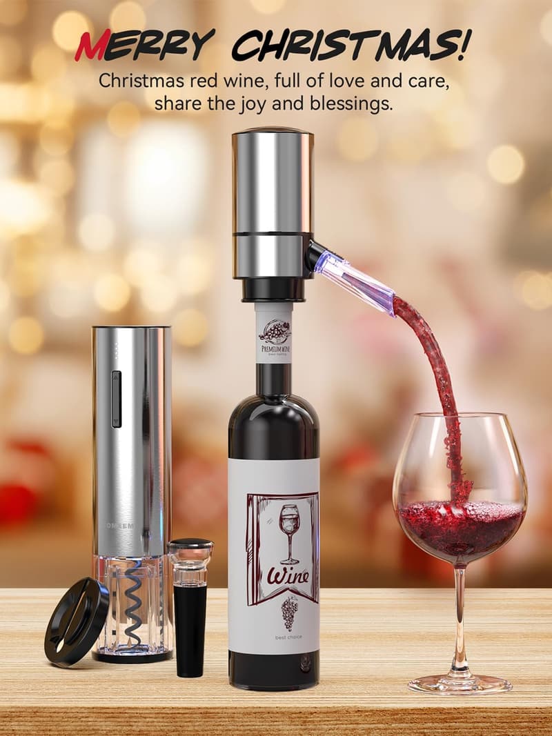 Electric Wine Gift Set - Aerator, Stoppers, Cutter & Opener
