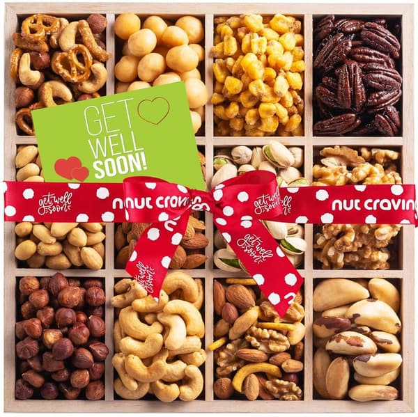 Get Well Soon Gourmet Nuts Gift Basket in Reusable Tray