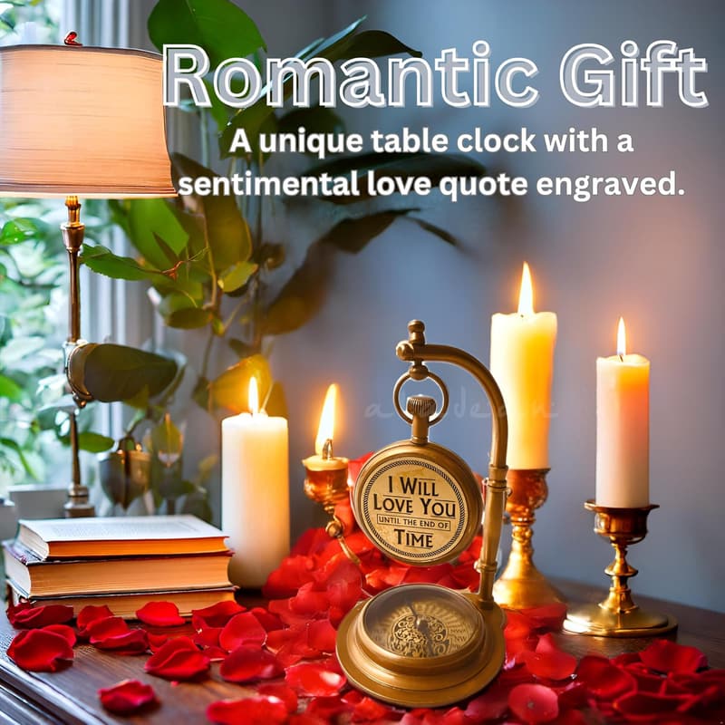 Romantic Brass Table Clock with Compass - Vintage Gift for Him
