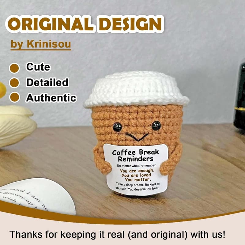Coffee Lovers Birthday Gift: Positive Crochet Espresso Decor