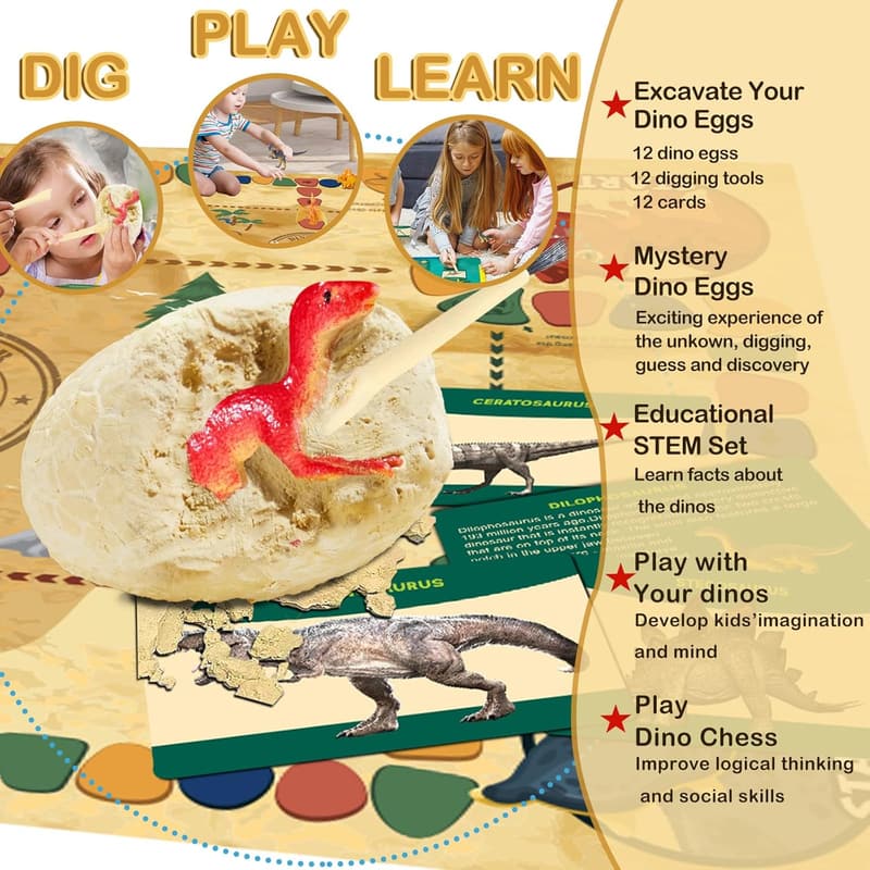 Dinosaur Egg Excavation Kit - STEM Toy for Kids Ages 5-13