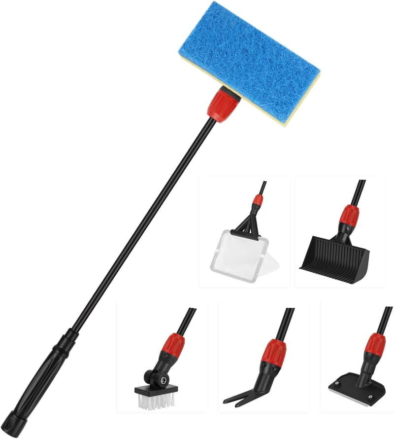 Multi-Use Aquarium Cleaning Kit with 6 Tools & Long Handle