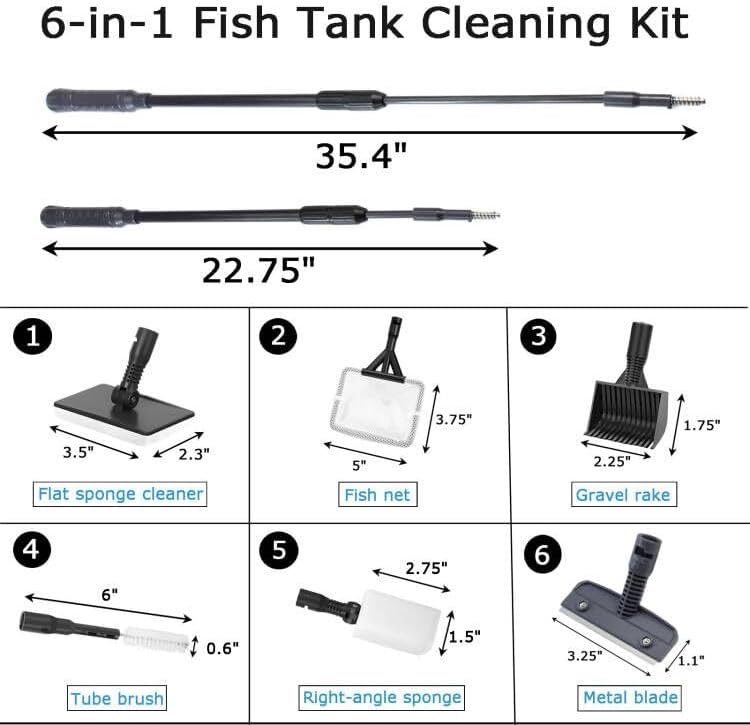 Aquarium Cleaning Set with Adjustable Handle and Tools