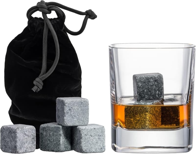 Whiskey Chilling Stones Gift Set with Velvet Pouch - 100% Pure Soapstone