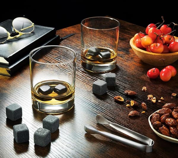 Whiskey Chilling Stones Gift Set with Velvet Pouch - 100% Pure Soapstone