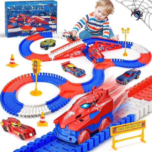 Spider Race Track Set for Boys, 251 PCS with 5 Alloy Cars