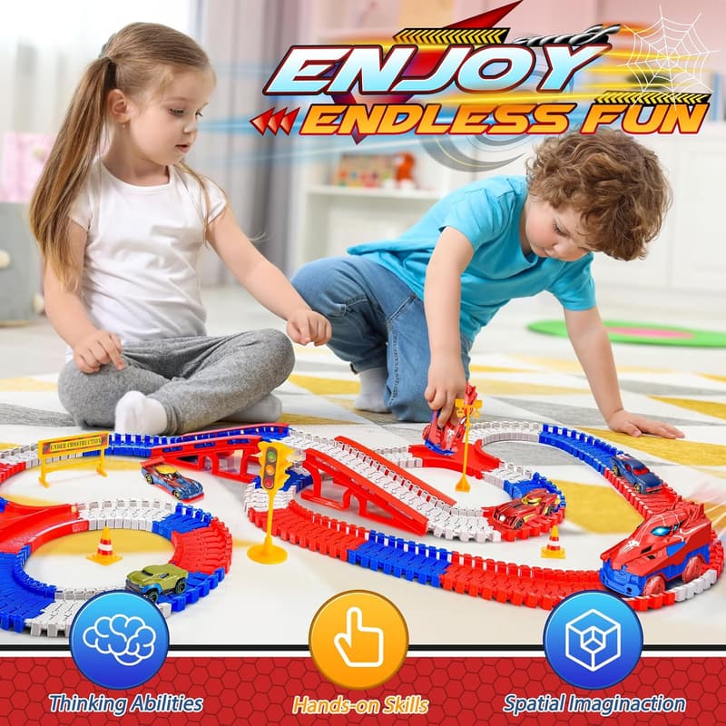 Spider Race Track Set for Boys, 251 PCS with 5 Alloy Cars