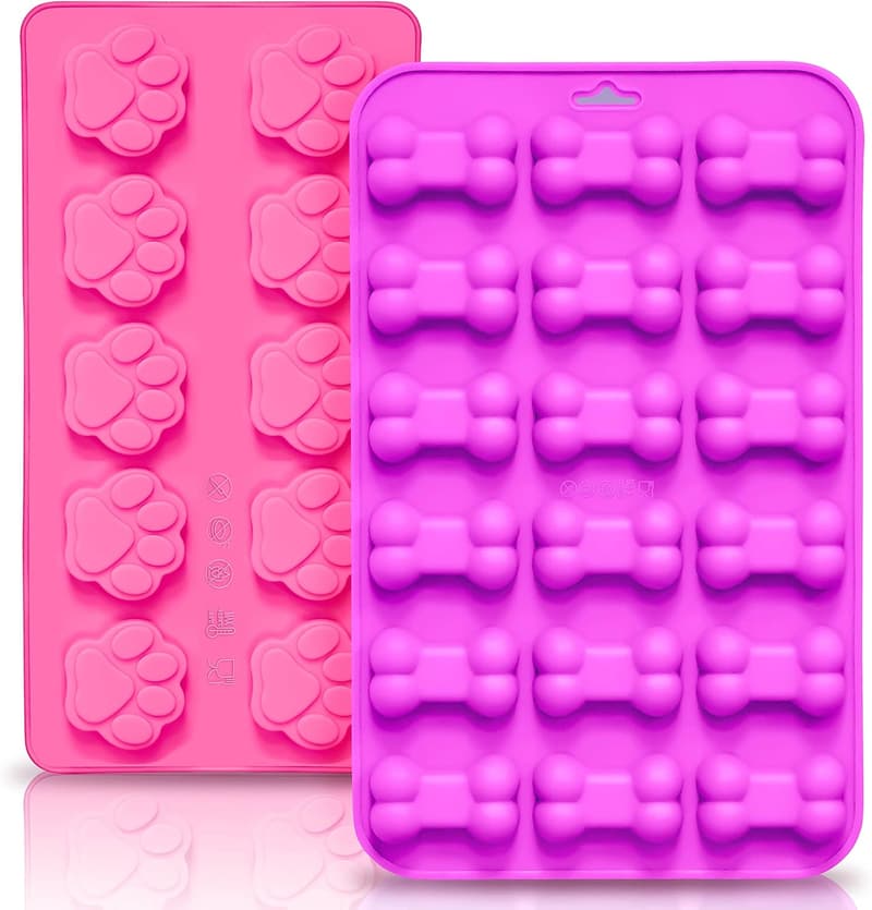 Puppy Paw & Bone Silicone Molds for Homemade Dog Treats (2 Pack)