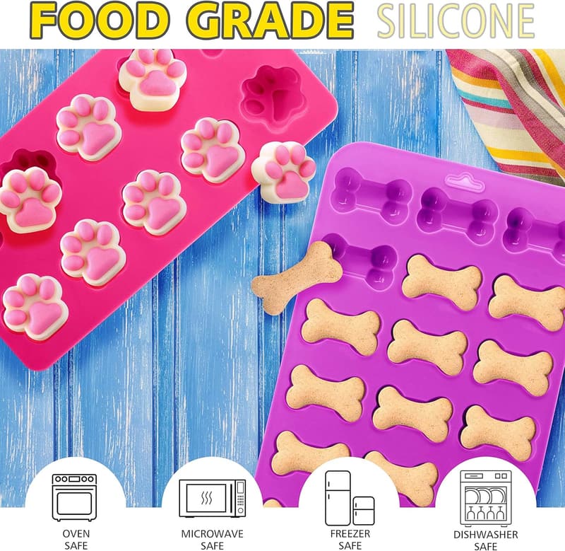 Puppy Paw & Bone Silicone Molds for Homemade Dog Treats (2 Pack)