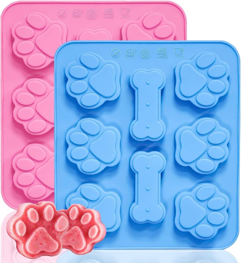 Dog Paw & Bone Silicone Molds for Treats - Pink & Blue (2 Pack)