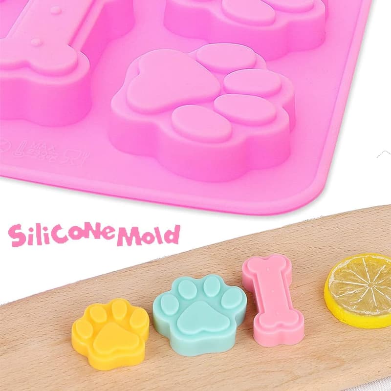Dog Paw & Bone Silicone Molds for Treats - Pink & Blue (2 Pack)