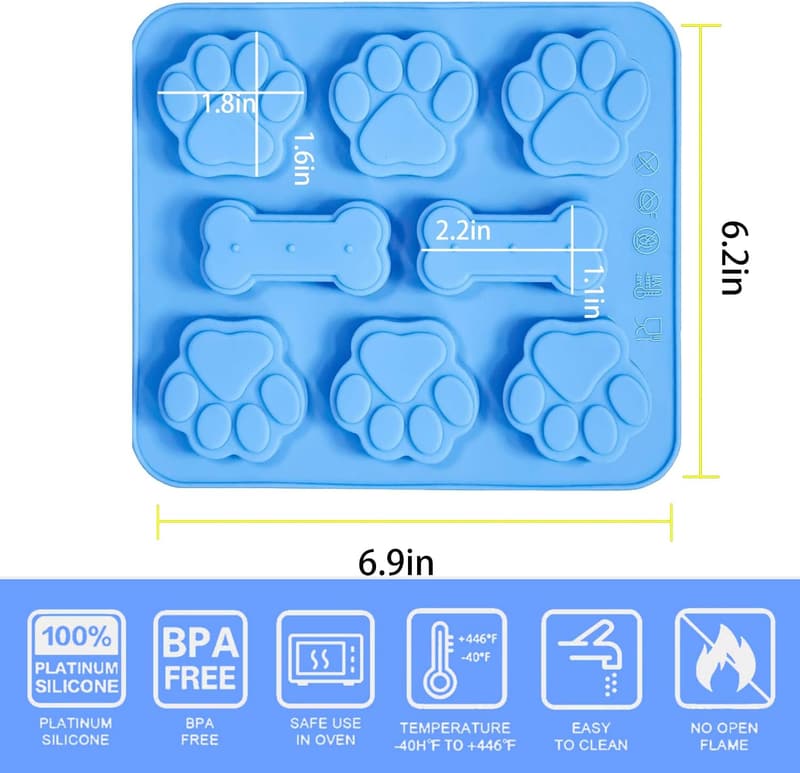 Dog Paw & Bone Silicone Molds for Treats - Pink & Blue (2 Pack)