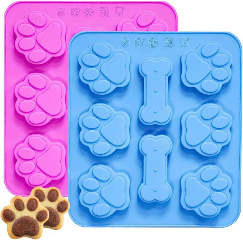 2 Pack Silicone Puppy Paw & Bone Molds for Dog Treats