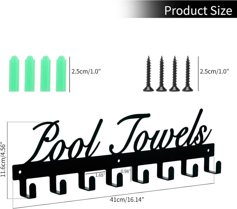 Wall-Mount Pool Towel Rack with 8 Heavy-Duty Hooks