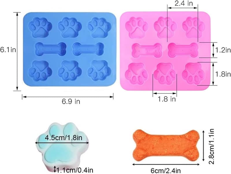 Dog Treat Silicone Molds - Paw & Bone (2 Pack)