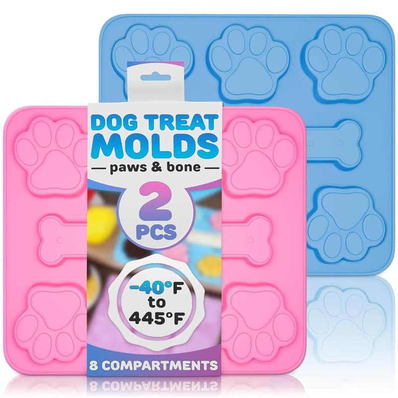 Silicone Dog Treat Molds Set – Bone & Paw Shapes, Easy Release, Blue & Pink