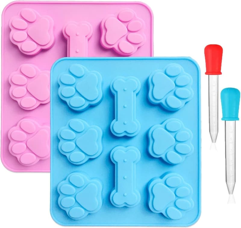 Silicone Puppy Paw & Bone Chocolate Molds with Droppers - 2 Pack