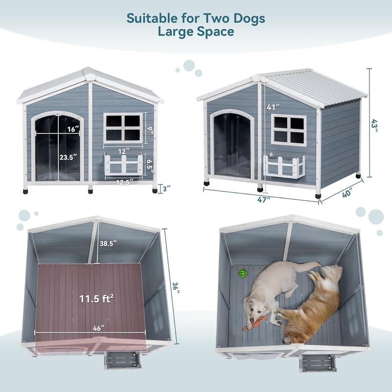Extra Large Outdoor Dog House with Waterproof Roof for 2 Dogs