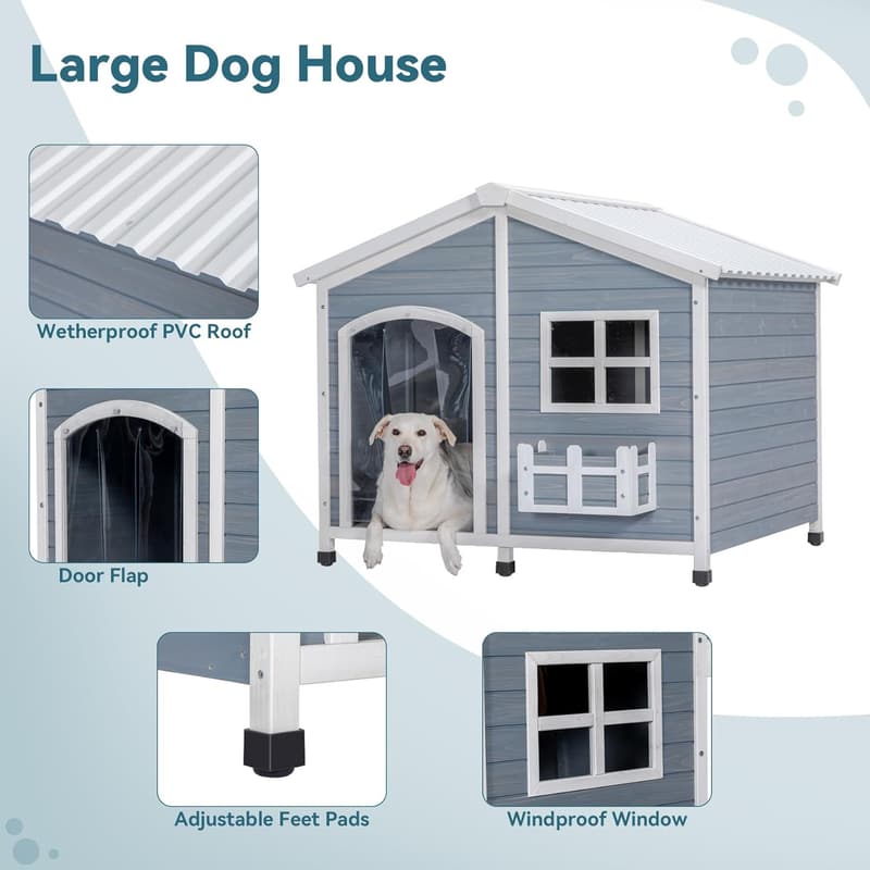 Extra Large Outdoor Dog House with Waterproof Roof for 2 Dogs