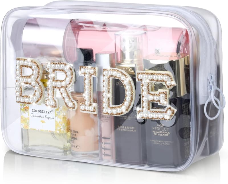 Bridal Shower Clear Cosmetic Bag with Rhinestone Patches