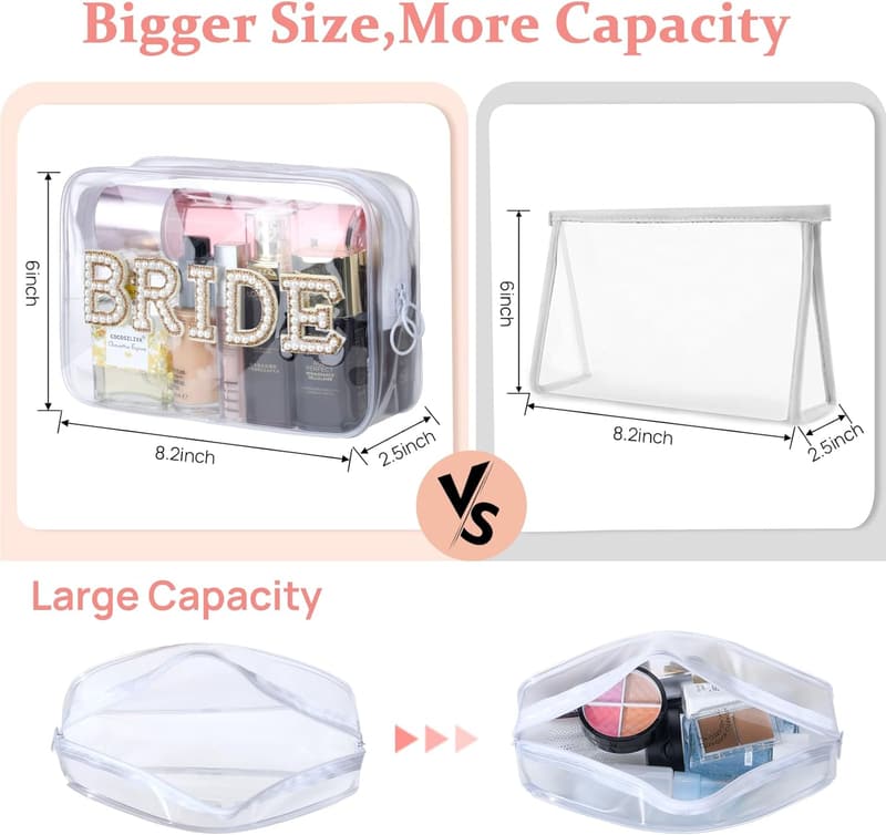 Bridal Shower Clear Cosmetic Bag with Rhinestone Patches