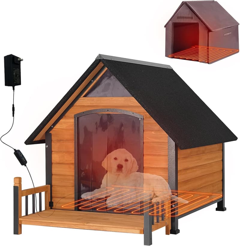 Weatherproof Heated Dog House with Insulated Liner for Large Breeds