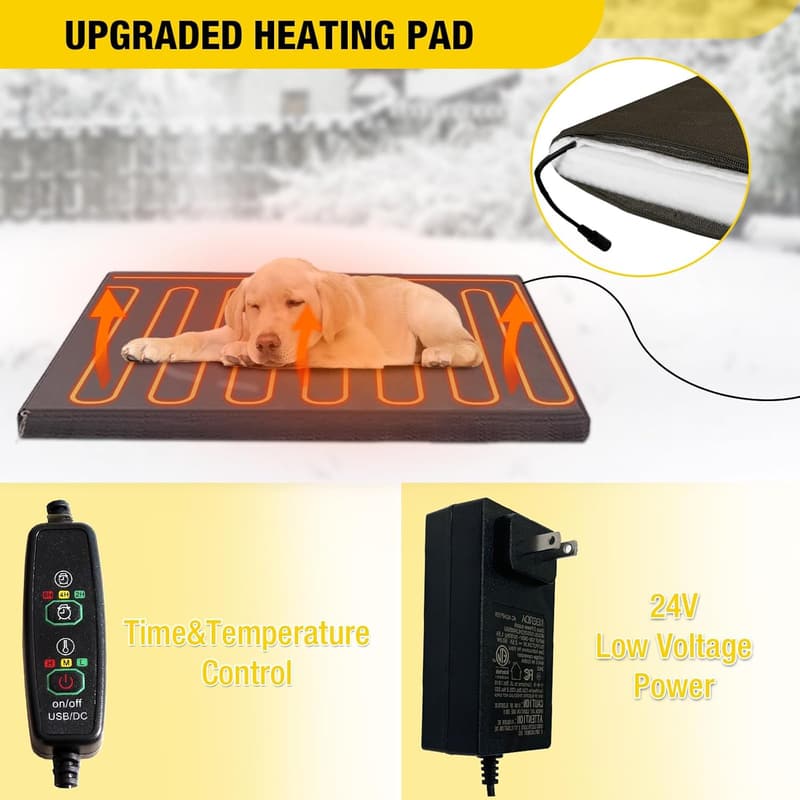 Weatherproof Heated Dog House with Insulated Liner for Large Breeds