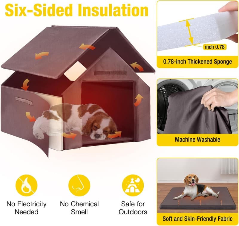 Weatherproof Heated Dog House with Insulated Liner for Large Breeds