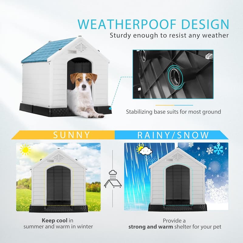 Medium Waterproof Plastic Dog House with Air Vents