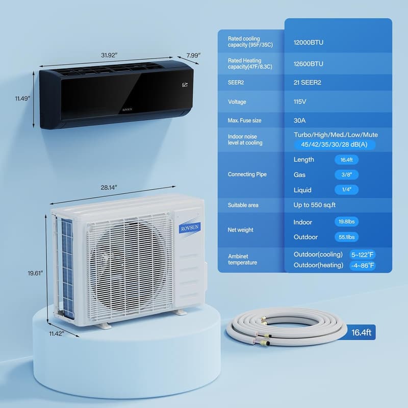 ROVSUN 12,000 BTU Ductless Mini Split AC/Heat Pump with APP Control