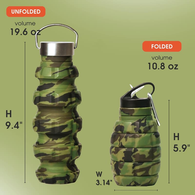 Military Veterans Day Collapsible Water Bottle - 19.6 oz Silicone