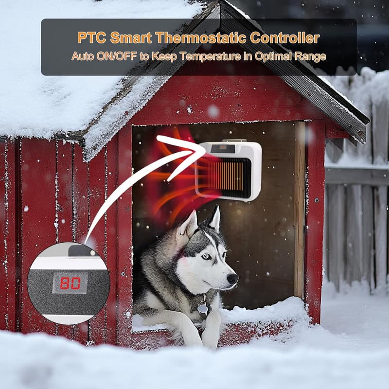 Outdoor Dog House Heater with Smart Thermostat, 300W/600W