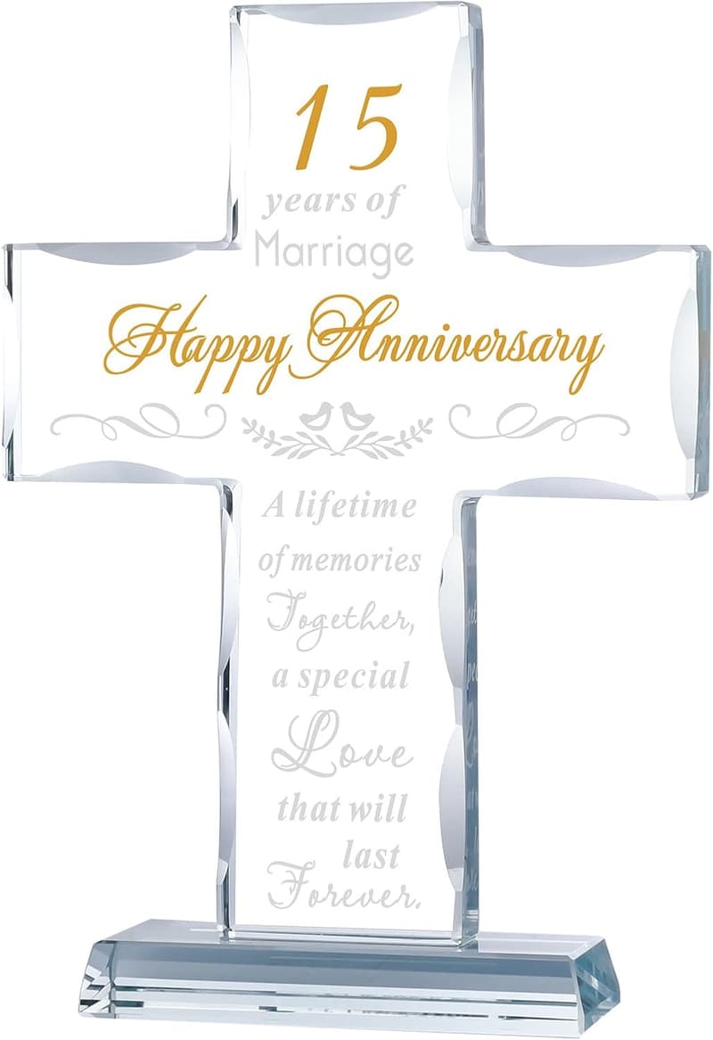 15th Anniversary Glass Cross Gift for Couples