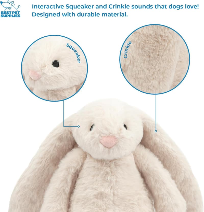Interactive Bunny Dog Toy for Small & Medium Puppies - Plush Beige